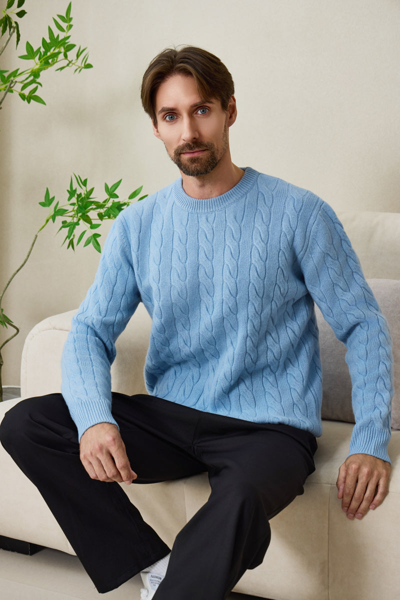 Mens Lambswool Cable Sweater#color_bright-blue
