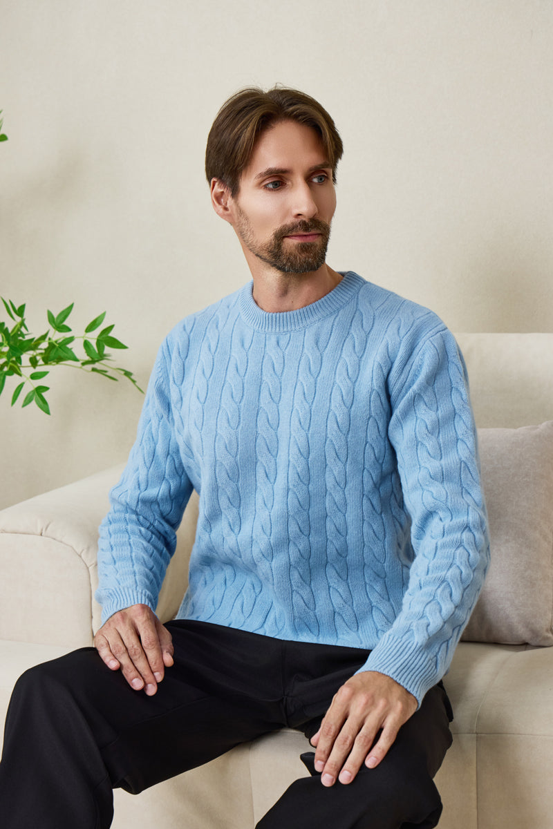 Mens Lambswool Cable Sweater#color_bright-blue