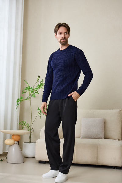 Inismaan Dan Aran Sweater with Cashmere#color_peacoat-navy