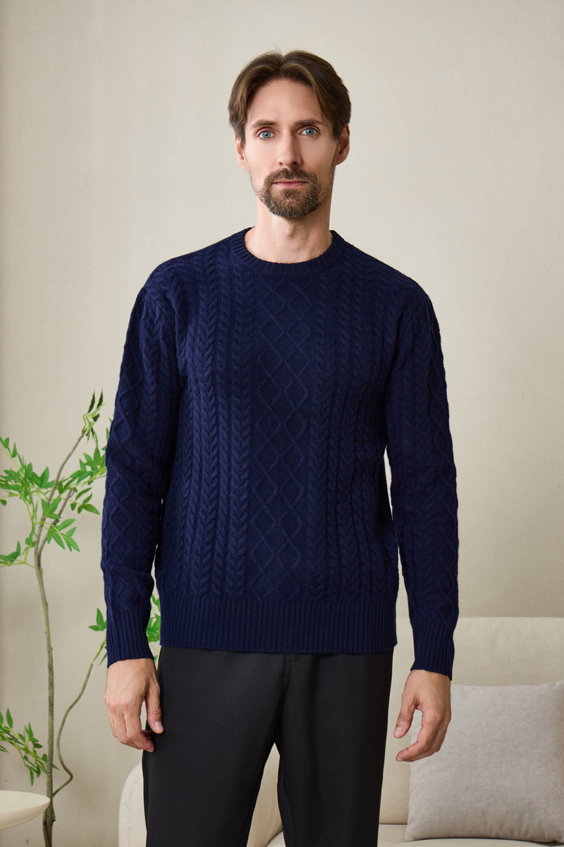 Inismaan Dan Aran Sweater with Cashmere#color_peacoat-navy