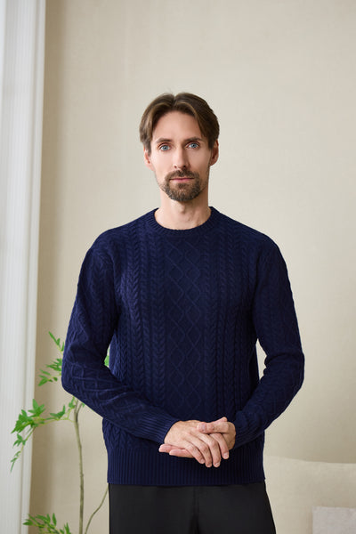 Inismaan Dan Aran Sweater with Cashmere#color_peacoat-navy