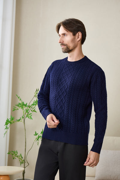 Inismaan Dan Aran Sweater with Cashmere#color_peacoat-navy