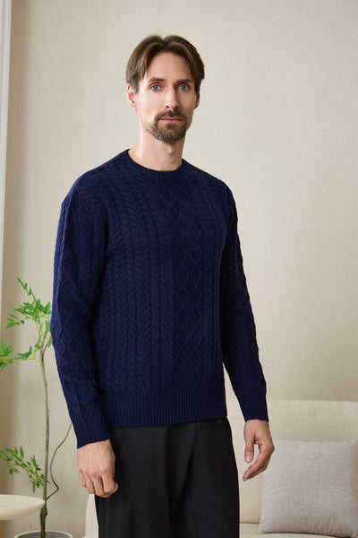 Inismaan Dan Aran Sweater with Cashmere#color_peacoat-navy