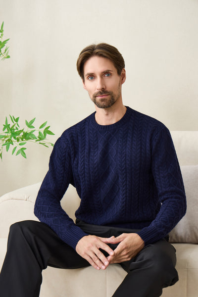 Inismaan Dan Aran Sweater with Cashmere#color_peacoat-navy