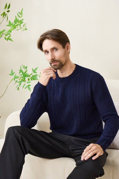 Inismaan Dan Aran Sweater with Cashmere#color_peacoat-navy