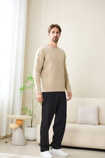 Mens Cable Aran Sweater#color_linen