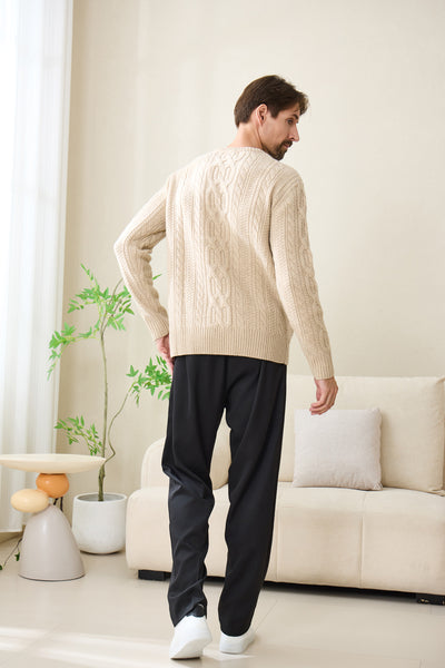 Mens Cable Aran Sweater#color_linen