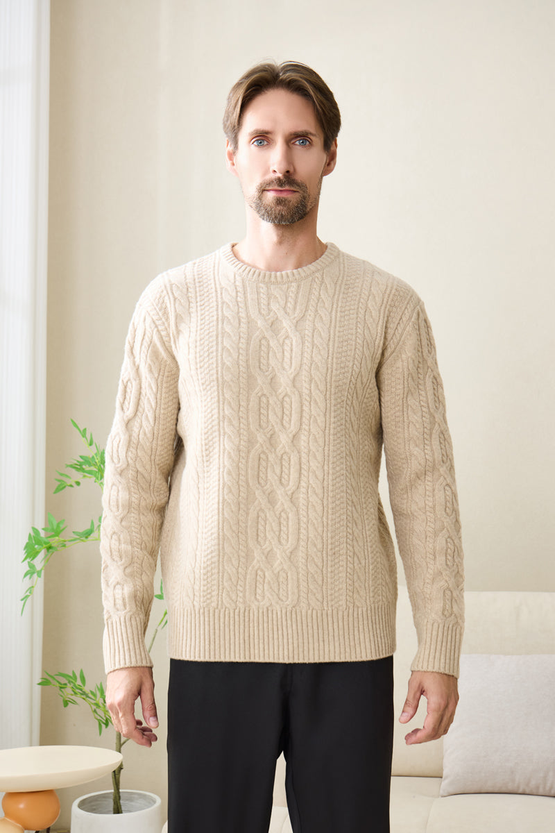 Mens Cable Aran Sweater#color_linen