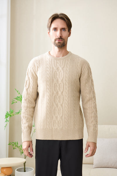 Mens Cable Aran Sweater#color_linen