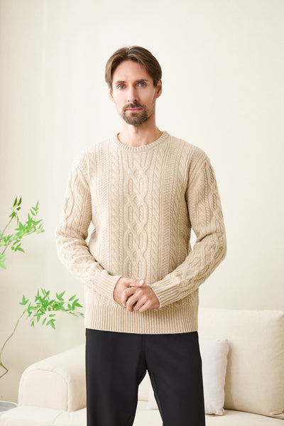 Mens Cable Aran Sweater#color_linen