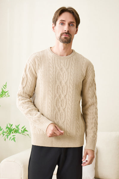Mens Cable Aran Sweater#color_linen
