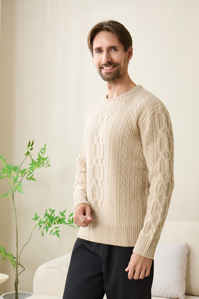 Mens Cable Aran Sweater#color_linen