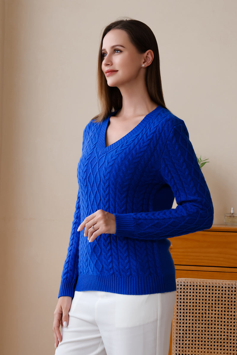 Fiona Wool Cashmere V Neck Sweater#color_cyanine-blue