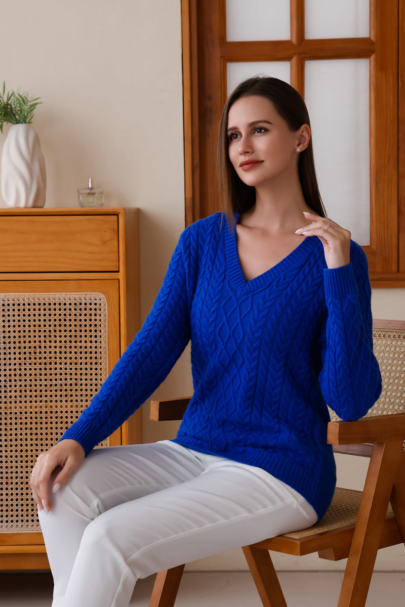 Fiona Wool Cashmere V Neck Sweater#color_cyanine-blue