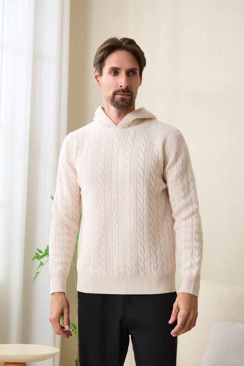 Mens Finn Cable Hoodie Knitted in Lambswool#color_jasmine