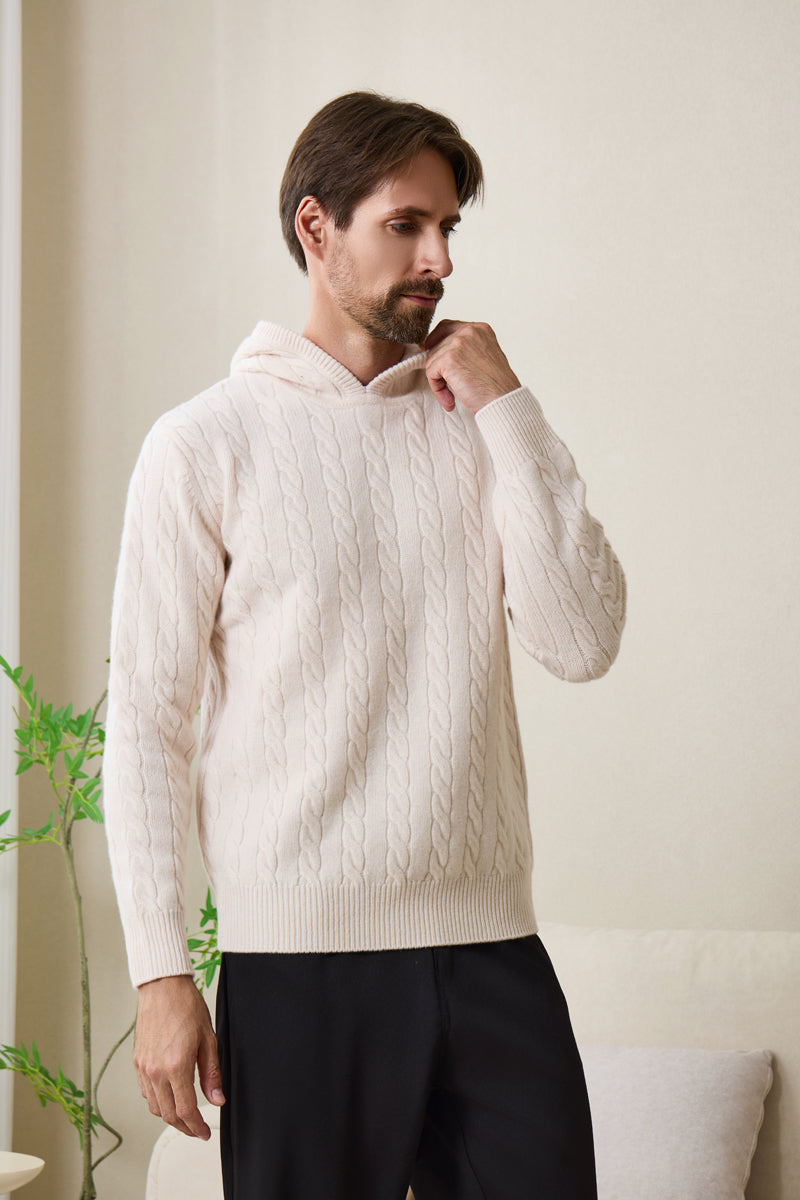 Mens Finn Cable Hoodie Knitted in Lambswool#color_jasmine