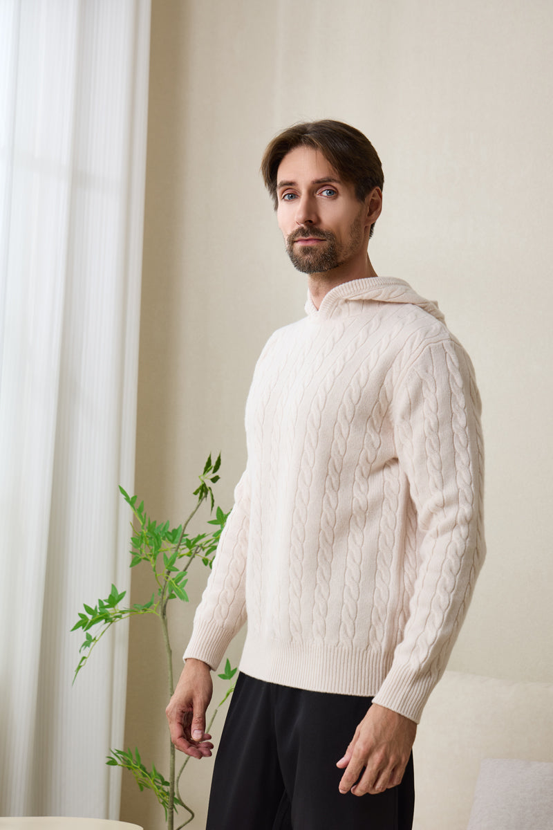 Mens Finn Cable Hoodie Knitted in Lambswool#color_jasmine
