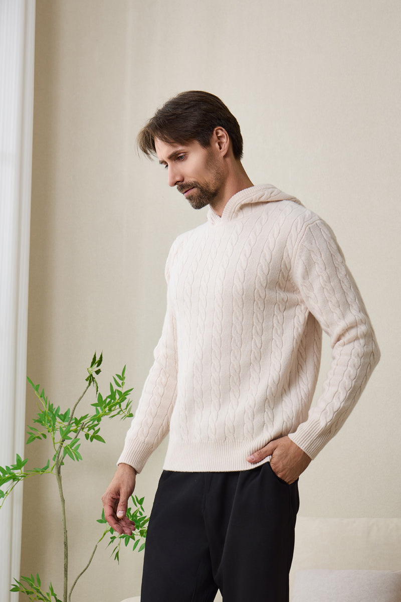 Mens Finn Cable Hoodie Knitted in Lambswool#color_jasmine