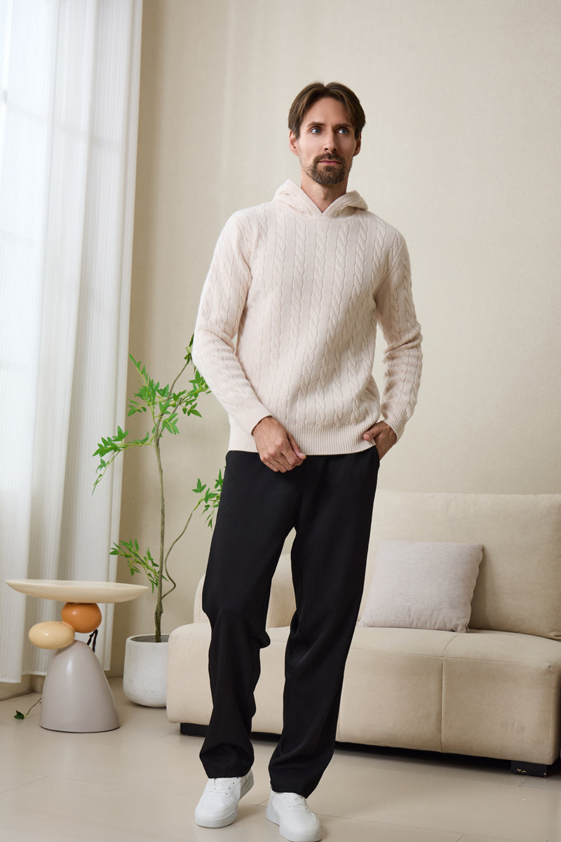 Mens Finn Cable Hoodie Knitted in Lambswool#color_jasmine