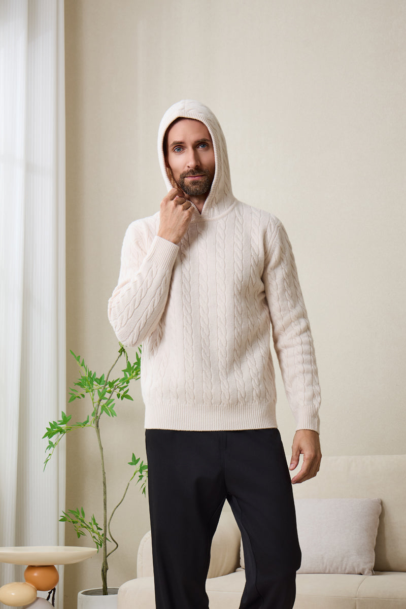 Mens Finn Cable Hoodie Knitted in Lambswool#color_jasmine
