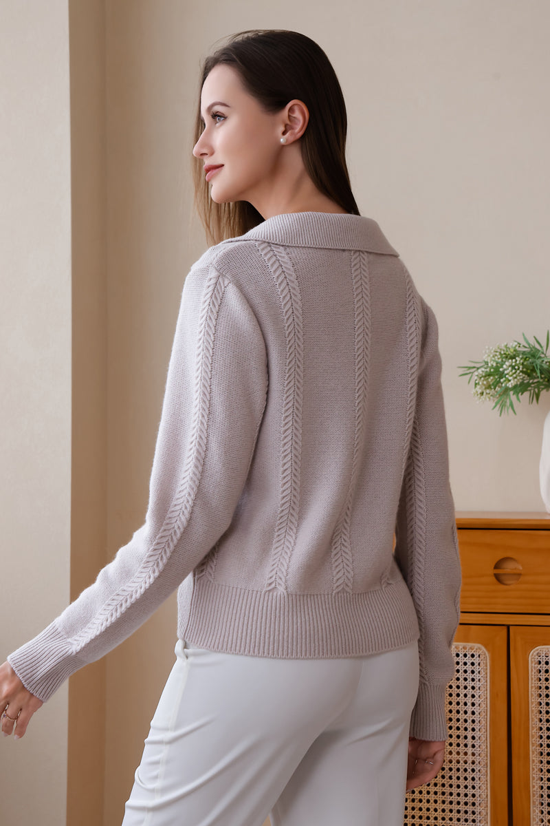 Inis Aran Luxury Wool Cashmere Polo Collar Sweater#color_off-white