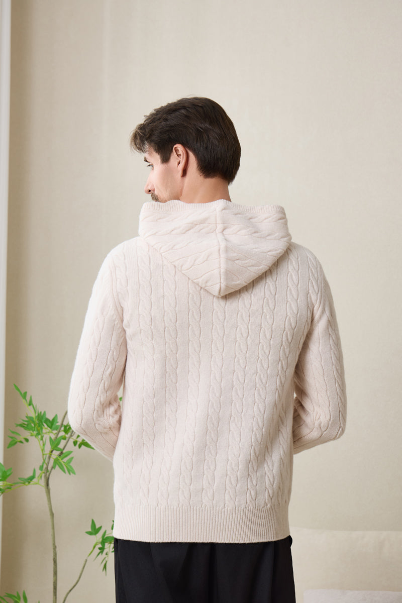 Mens Finn Cable Hoodie Knitted in Lambswool#color_jasmine