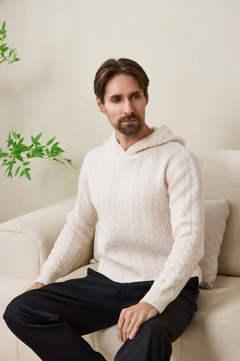Mens Finn Cable Hoodie Knitted in Lambswool#color_jasmine