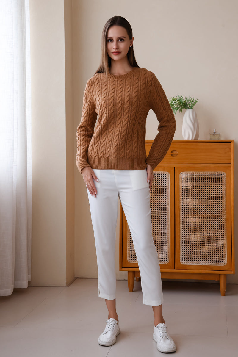 Inis Aran Luxury Merino Cable Knit Sweater#color_acorn
