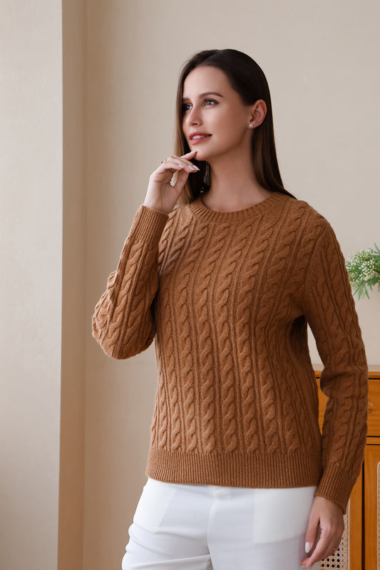 Inis Aran Luxury Merino Cable Knit Sweater#color_acorn