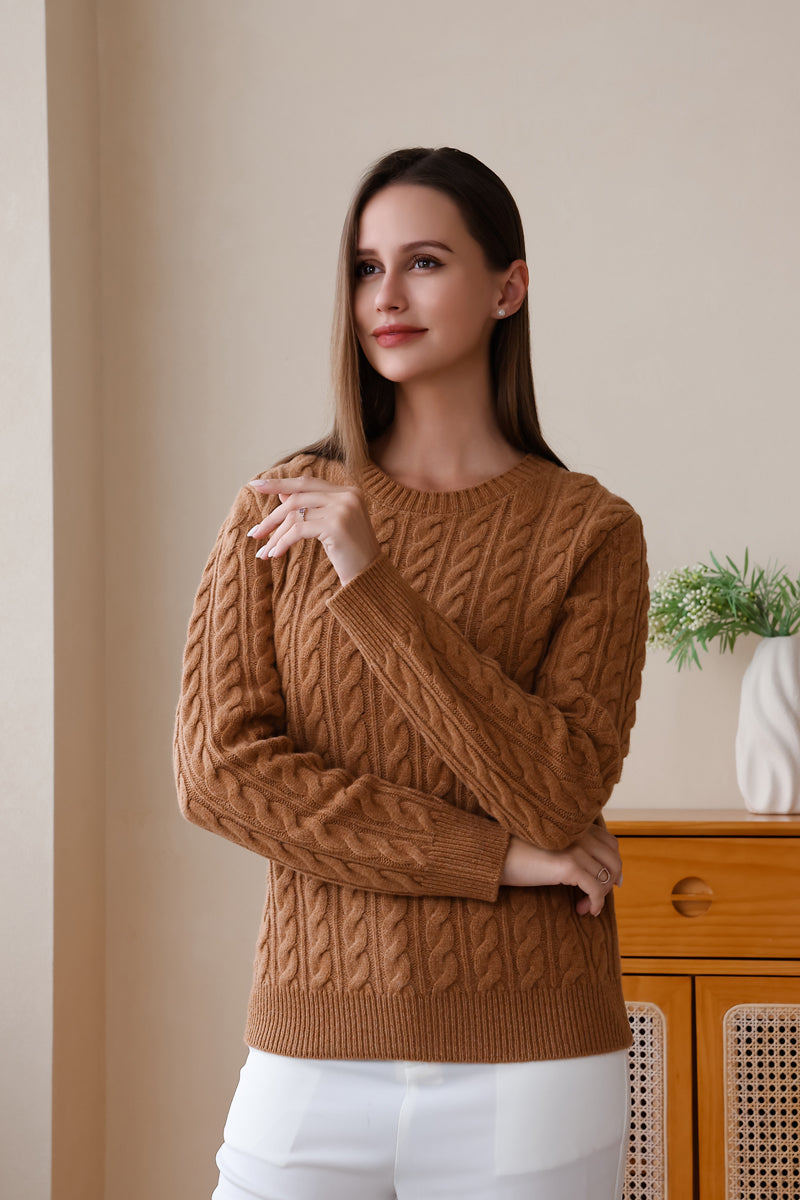 Inis Aran Luxury Merino Cable Knit Sweater#color_acorn