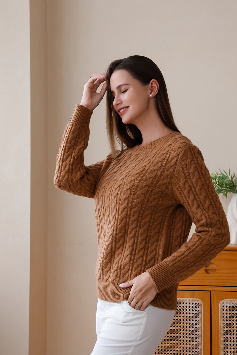 Inis Aran Luxury Merino Cable Knit Sweater#color_acorn