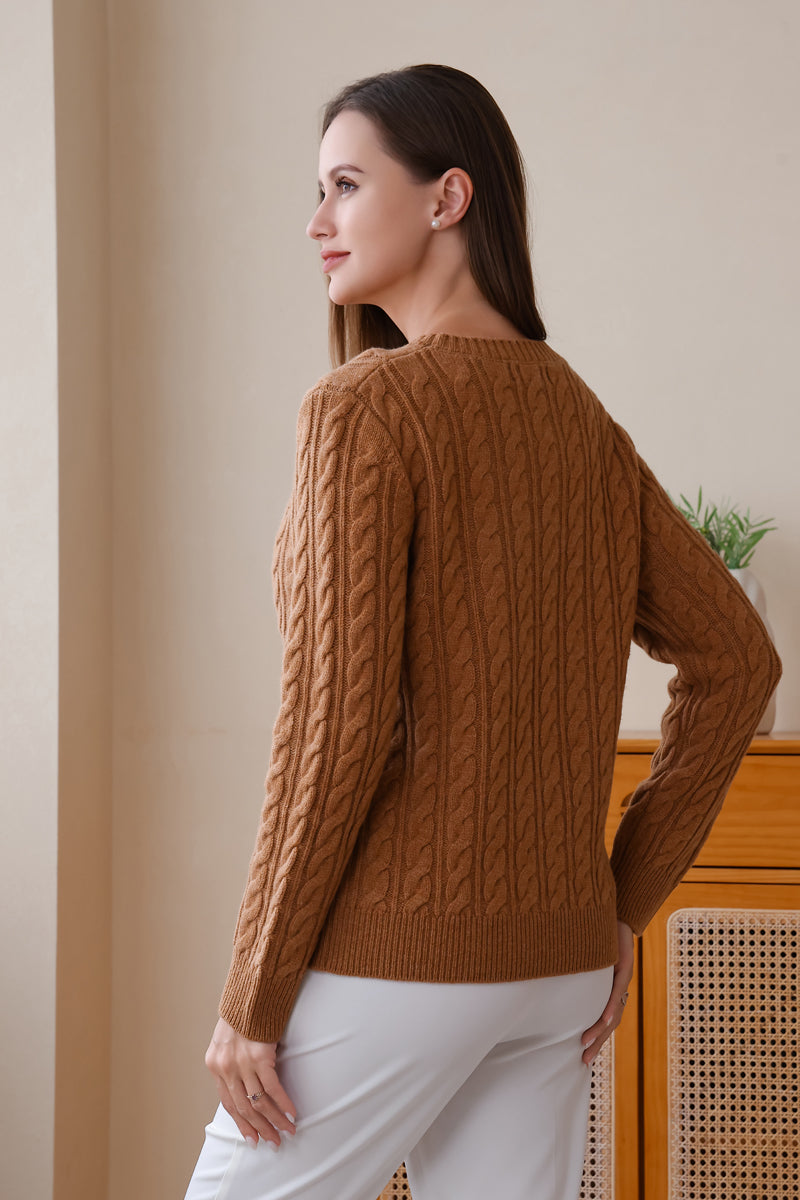 Inis Aran Luxury Merino Cable Knit Sweater#color_acorn