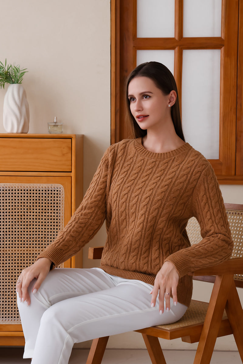 Inis Aran Luxury Merino Cable Knit Sweater#color_acorn