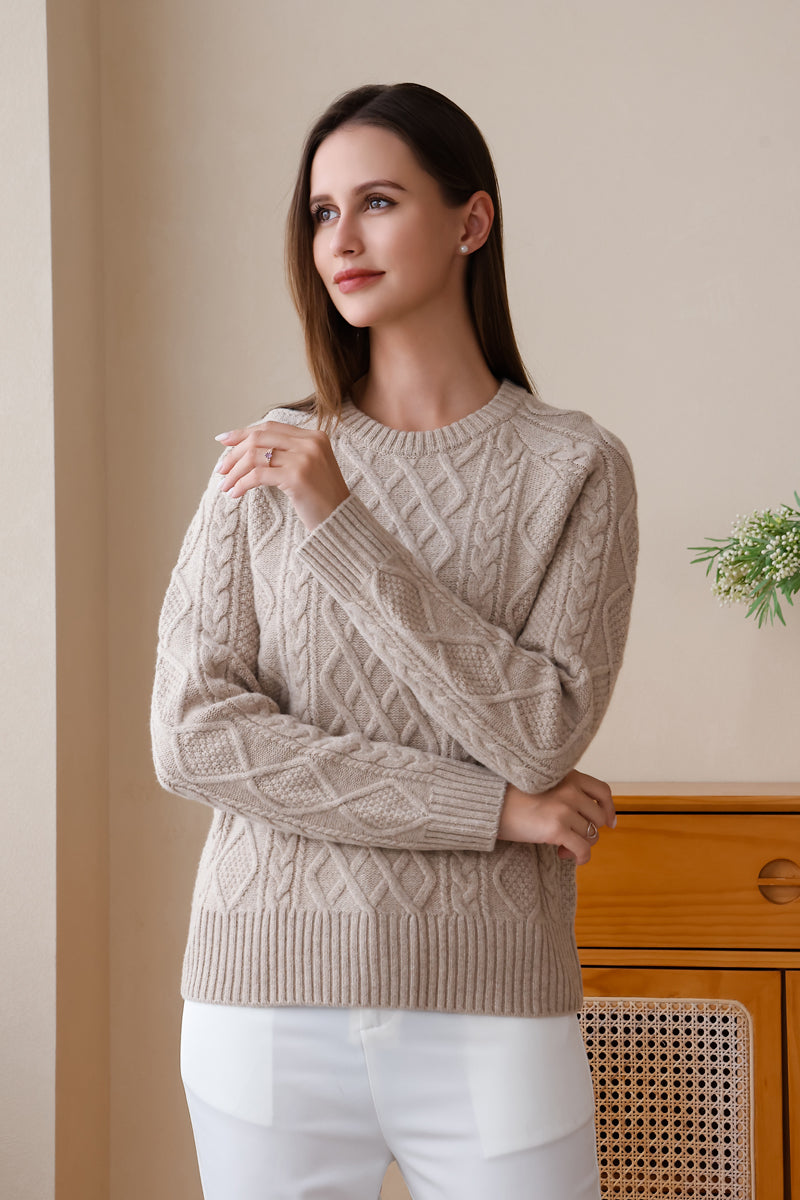 Luxury Ladies Aran Cable Sweater by Inis Aran#color_linen