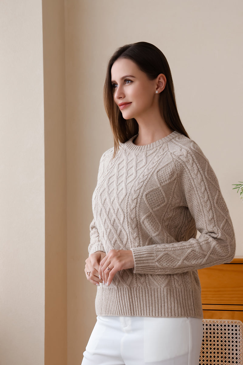 Luxury Ladies Aran Cable Sweater by Inis Aran#color_linen