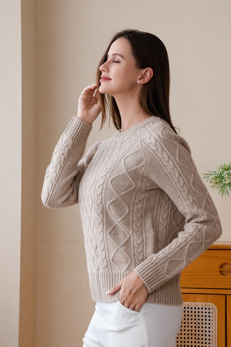 Luxury Ladies Aran Cable Sweater by Inis Aran#color_linen