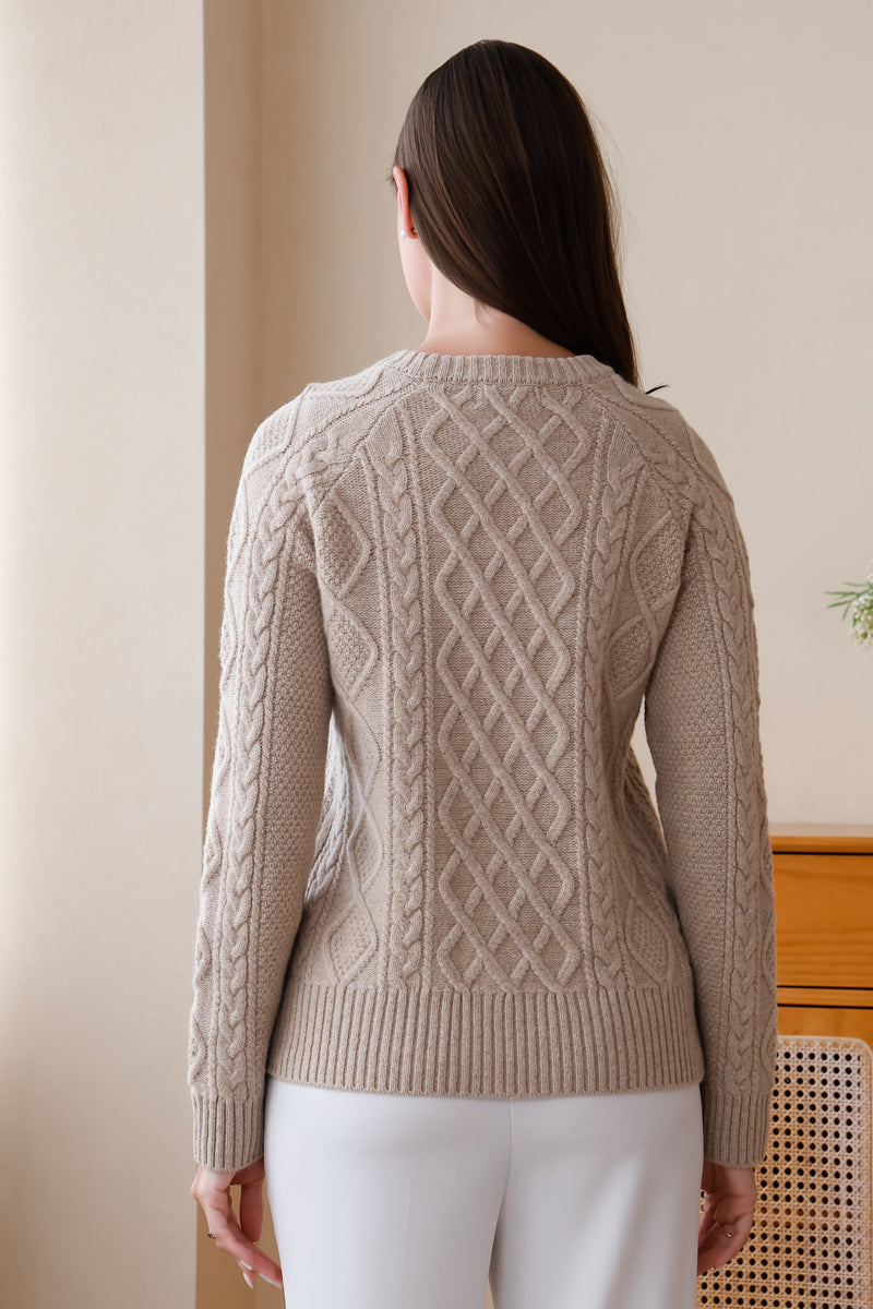 Luxury Ladies Aran Cable Sweater by Inis Aran#color_linen