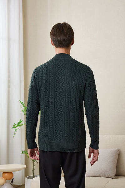 Inismaan Aran Zip Cardigan with Cashmere#color_dark-green