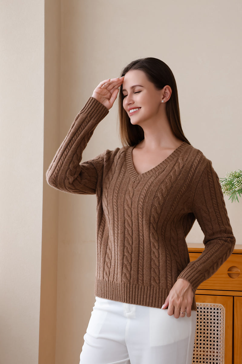 Luxury Merino Wool Aran Cable Knit Sweater by Inis Aran#color_praline