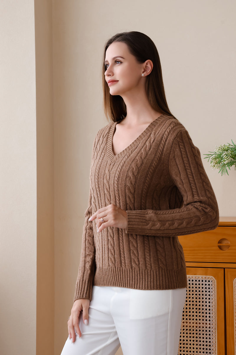 Luxury Merino Wool Aran Cable Knit Sweater by Inis Aran#color_praline