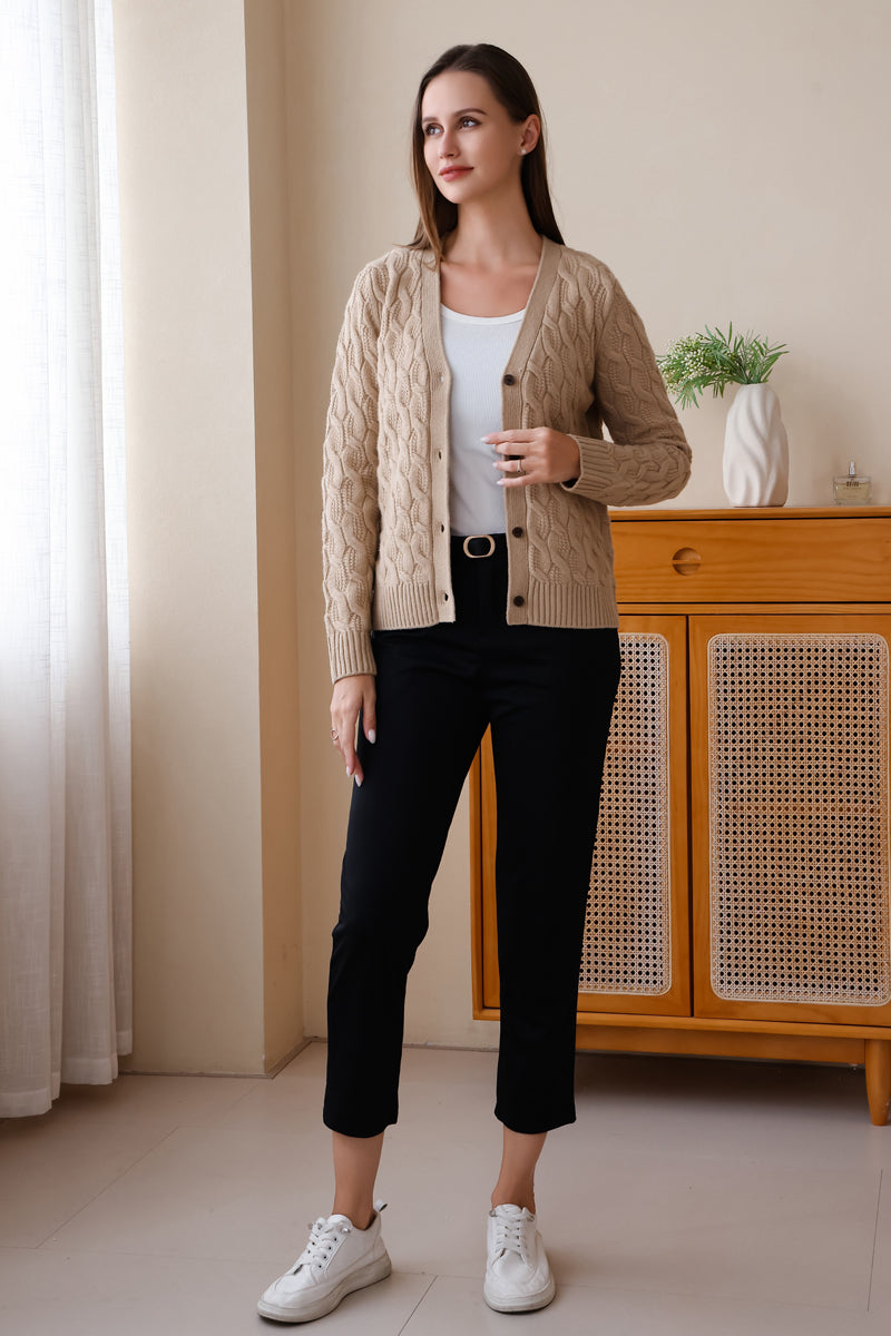 Inis Aran Carla Cable Knit Button Cardigan#color_buff-biscuit 