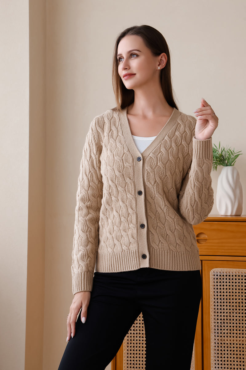 Inis Aran Carla Cable Knit Button Cardigan#color_buff-biscuit 