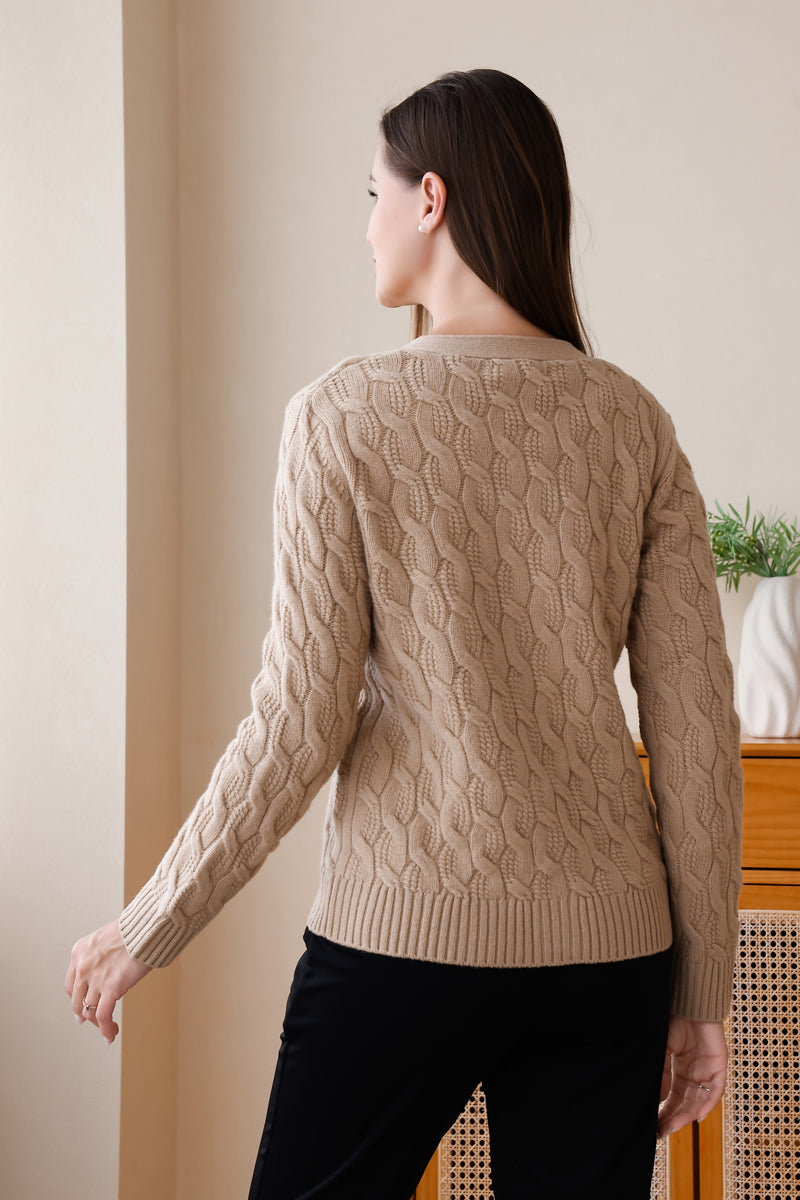 Inis Aran Carla Cable Knit Button Cardigan#color_buff-biscuit 