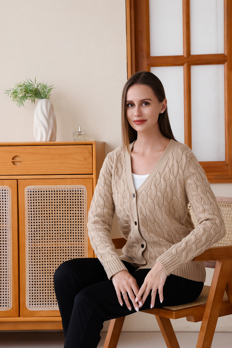 Inis Aran Carla Cable Knit Button Cardigan#color_buff-biscuit 