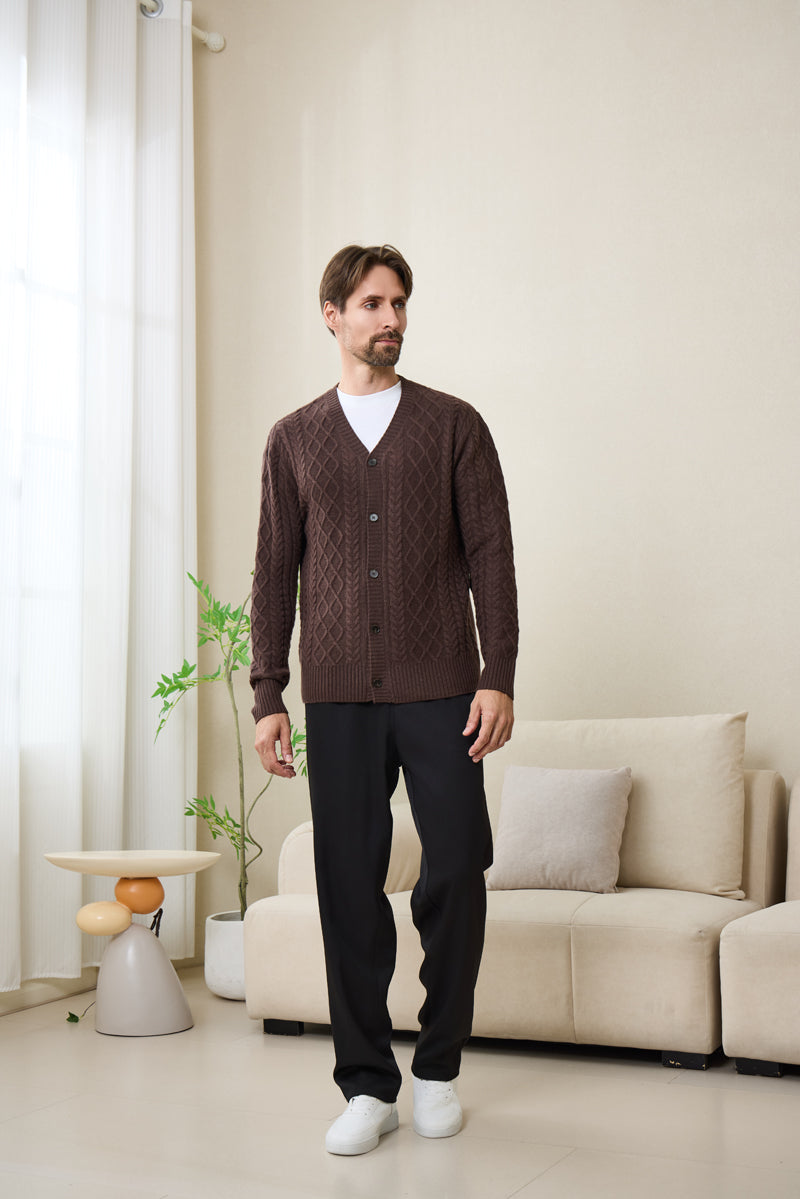 Finley Aran Knit Cable Cardigan with Cashmere#color_brown