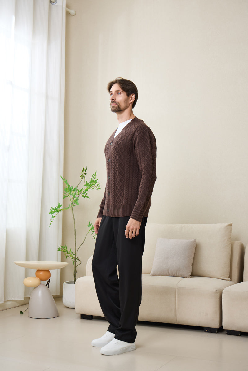 Finley Aran Knit Cable Cardigan with Cashmere#color_brown