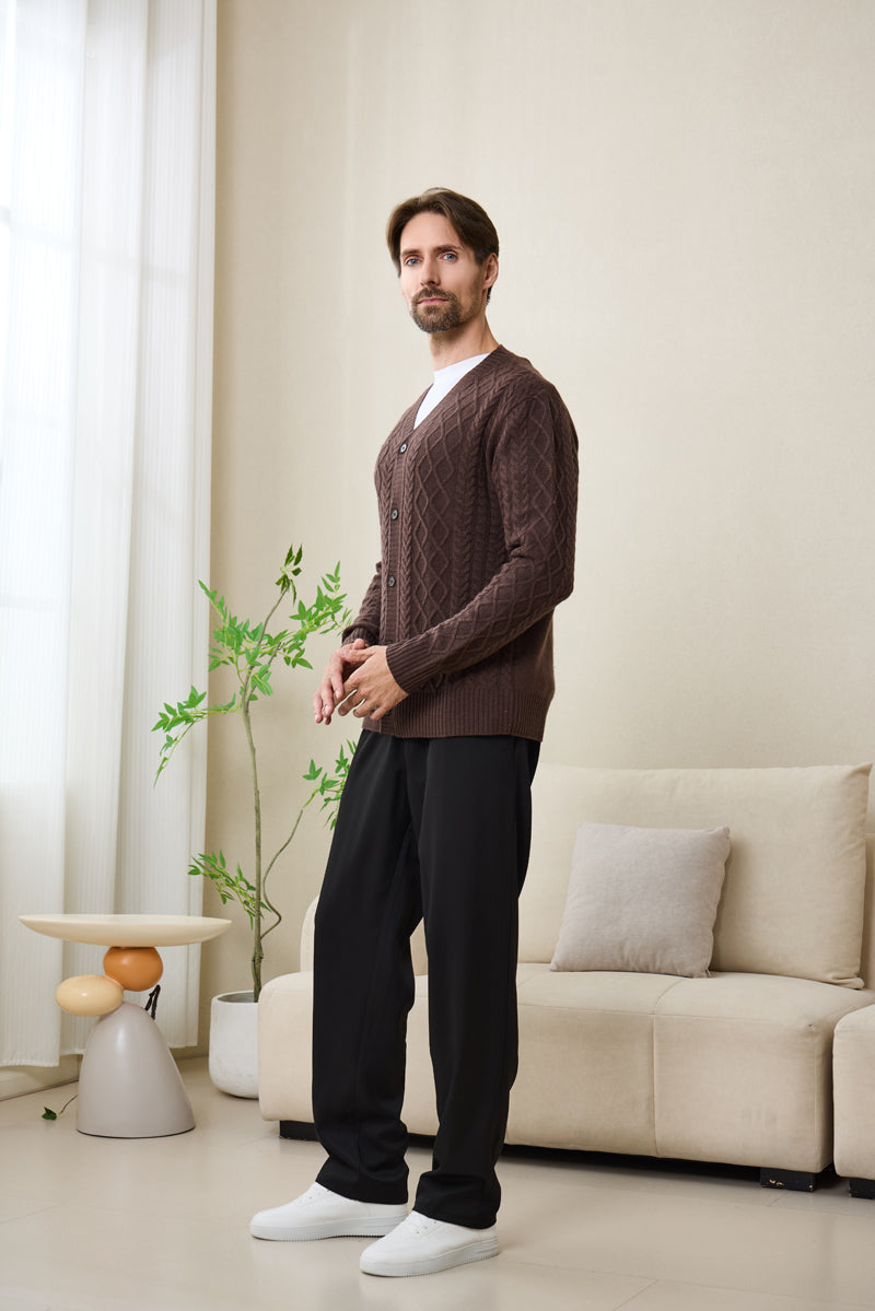 Finley Aran Knit Cable Cardigan with Cashmere#color_brown