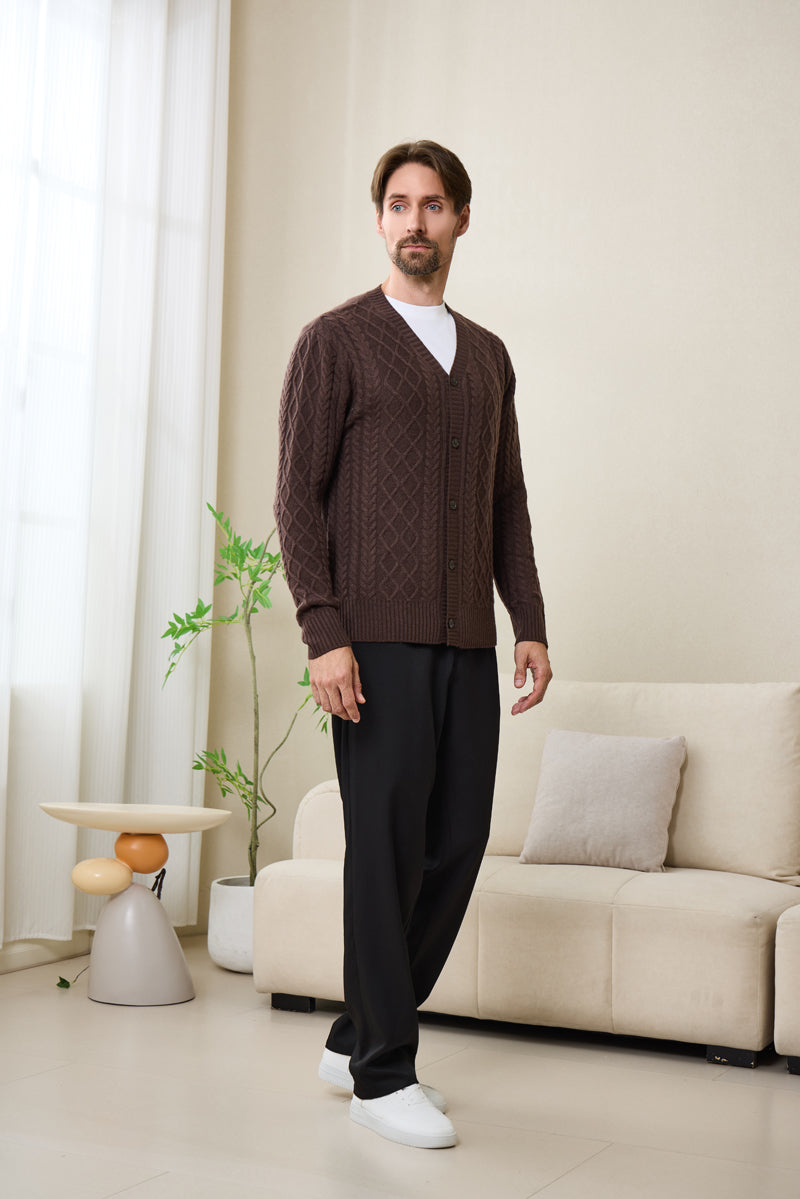 Finley Aran Knit Cable Cardigan with Cashmere#color_brown