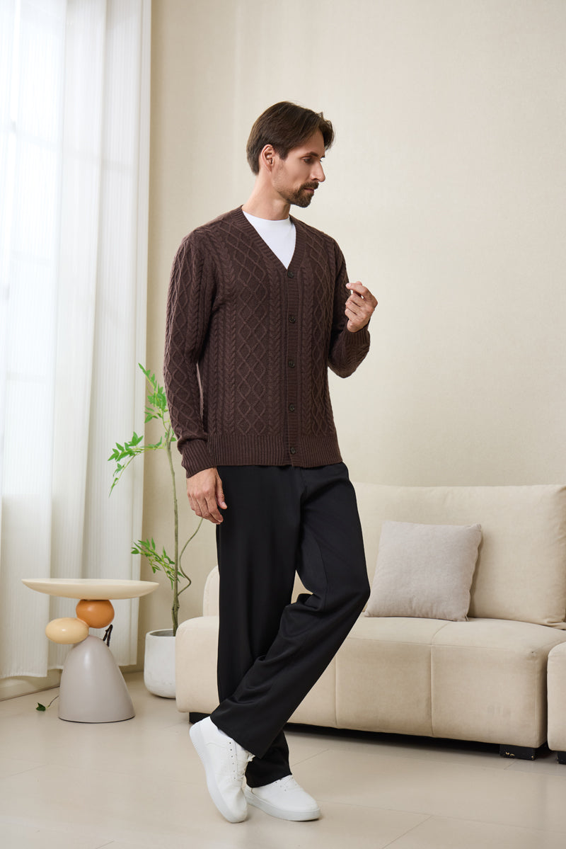 Finley Aran Knit Cable Cardigan with Cashmere#color_brown