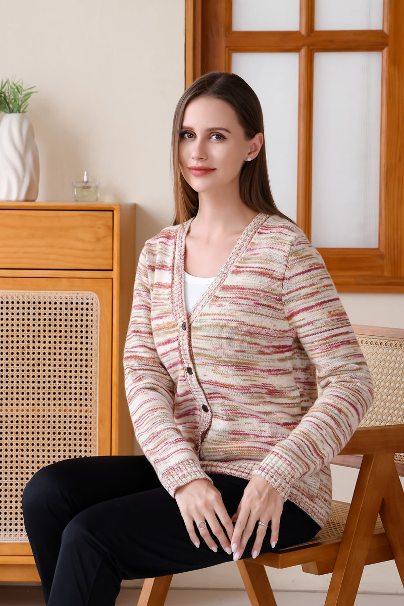Molly 100% Merino Space Dyed Button cardigan#color_radicchio